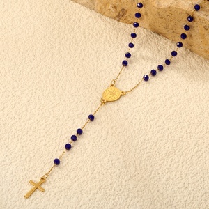 Bijoux religieux en acier inoxydable pour femmes hommes personnalisé coloré bleu/noir/rouge chaîne de perles statue de jésus breloque collier croix - Product Image 4