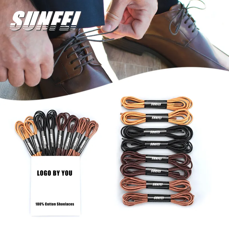 Sunfei Custom Round Waxed Shoelace Waterproof Waxed Cotton Shoelace Custom Colourful Leather Shoe Laces For Dress Shoe