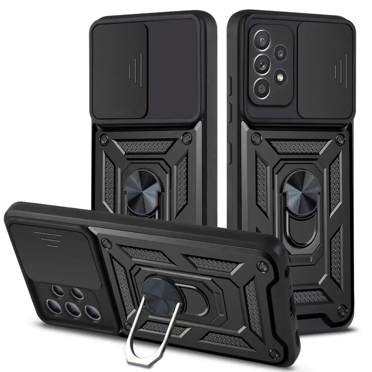 Funda de anillo de coche con protección para cámara deslizante, soporte integrado de PC duro de TPU para Samsung Galaxy S24, fundas para teléfono móvil S24Ultra, funda trasera