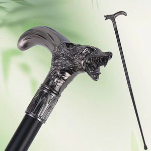 Bastone da passeggio gotico con testa di lupo ruggente nero opaco, impugnatura curva in lega di zinco goffrata, per cosplay di Halloween, all'ingrosso - Product Image 1