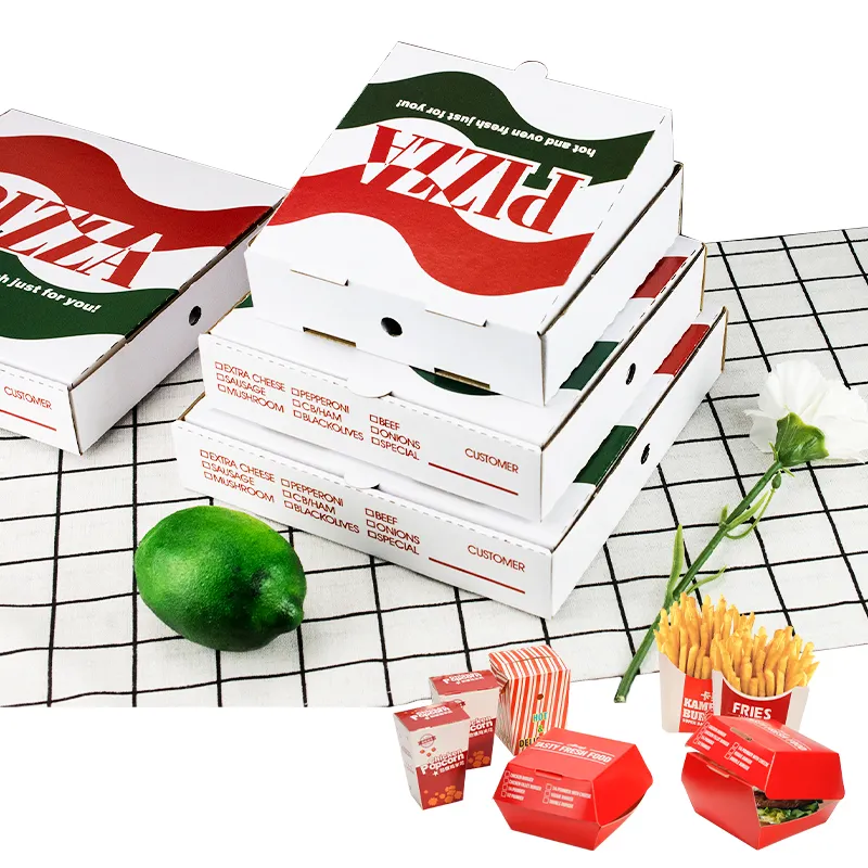 pizza box custom eco friendly recyclable food grade packaging paper box food boxe pizza 500 pcs