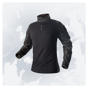 튼튼한 액티브 프로 아웃도어 전술 셔츠 지퍼 칼라 탑 벨크로 포켓 통기성 조절 가능한 커프 팔꿈치 패드 호환 - Product Image 1