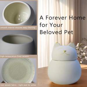 Zwarte porseleinen lachende kat crematie urn - schattige dikke kat gedenkdoos sterke afdichting 250ml inhoud - Product Image 2