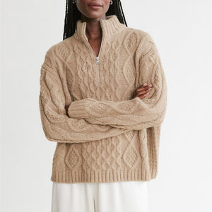 Женская одежда, Модный стильный свитер, классический вязаный пуловер на молнии из шерсти мериноса с 39% альпаки, пуловер для женщин - Product Image 2