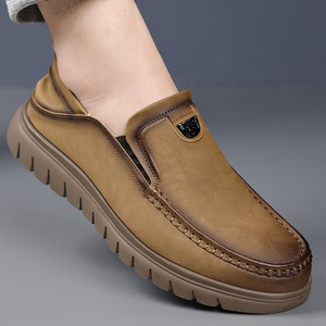 Men's Loafers Leather Round Toe Slip-On <b>Soft</b> Rubber Sole Autumn Casual Driving <b>Shoes</b> - Product Image 1