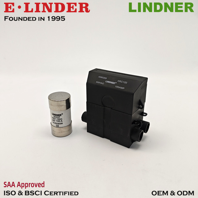 LINDNER FUSE HOLDER HRC100 SERVICE BLACK PLASTIC BACK or FRONT WIRE WITH FUSE LINK 30X57 SAA APPROVED 500V LOW VOLTAGE FUSE