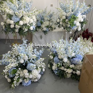 Centros de Mesa Románticos IFG para Bodas, Bola de Flores Blancas y Azules de 70 cm, Decoración con Delfinio para Eventos - Product Image 2