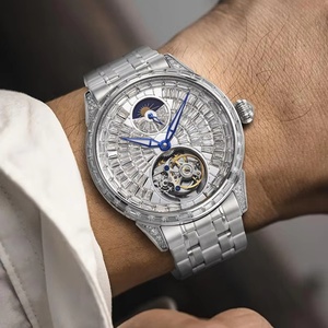 PINDU P6637 Full Diamond Series Manual <b>Mechanical</b> Movement Stainless Steel Men's Luxury Fashion <b>Watch</b> with 3BAR Water Resistance - Product Image 3