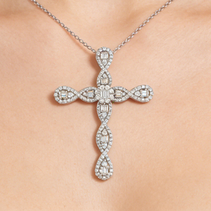 CUSTOM SILVER 10K/14K/18K GOLD PLATED LAB GROWN CVD DIAMOND CLASSIC ENGAGEMENT GIFT SWEATER <b>CHAIN</b> NECKLACE <b>CROSS</b> PENDANT - Product Image 4