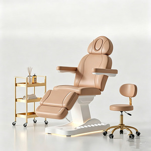 Modern Yellow White Facial Spa Massage Table Bed 4 Motors Adjustable Electric Spa Bed With Foot Control and <b>Stool</b> Set - Product Image 1