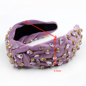 Finestyle colore viola fodera in finta pelle scamosciata tessuto turbante in <span class=keywords><strong>velluto</strong></span> materiale fascia moda fatta a mano con cristalli - Product Image 2