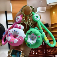 Porte-clés créatif en PVC souple avec pendentif animal en forme de beignet Accessoire mignon en caoutchouc pour voiture Vente en gros Imprimé UV