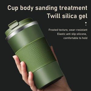 Mug de <span class=keywords><strong>voyage</strong></span> en acier inoxydable 304, 500 ml, à double paroi, isolé sous vide, avec manchon antidérapant en silicone, couvercle rabattable, logo personnalisé - Product Image 3