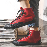Baskets unisexes en toile pour étudiants, nouveau Style, couleur rouge, noir, Foxing, taille haute, pour hommes et femmes, baskets à la mode, personnalisées, vente en gros