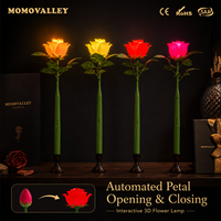 Rose motorisée 3D qui s'ouvre pour une demande en mariage romantique, lampe LED interactive portative en forme de fleur pour la planification d'événements, cadeau et décoration