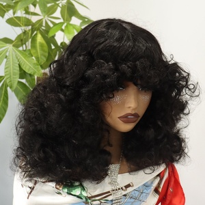 Perruques en <span class=keywords><strong>cheveux</strong></span> humains bouclés lâches de 18 pouces avec frange, densité 250 %, prêtes à porter, fabriquées à la machine, sans colle, pour femmes - Product Image 1