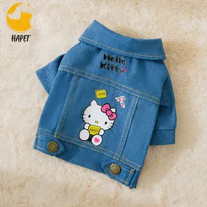 PET CLOTHING HAPET MADE JEANS JACKET FOR ALL SEASONS HELLO KITTY IMAGE DESIGN CUTE FASHIONABLE