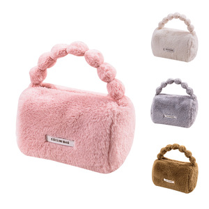 Bebelove Plush Cosmetic Bag Pink Faux Fur Handheld <b>Makeup</b> Storage <b>Case</b> For Travel And Skincare Products - Product Image 4