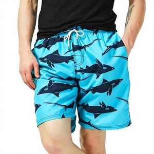 Shorts de baño de secado rápido con estampado de tiburón azul para hombre, con cordón en la cintura y bolsillos, shorts de playa informales - Product Image 2