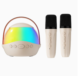Enceinte portable avec 2 microphones sans fil, lumière LED RGB, pour karaoké, couleur rose - Product Image 5