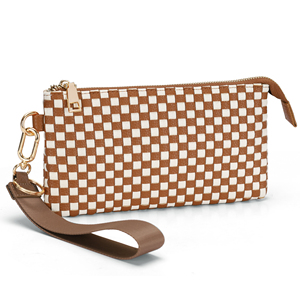 Nova Bolsa de Mão Feminina Moderna em Couro PU Trançado Xadrez Azul Marinho Vegano com Alça de Pulso - Product Image 3