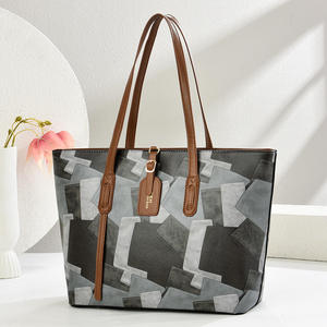 New Minimalist Patchwork Tote <b>Bag</b> Luxury PU Leather Handbags <b>Large</b> Capacity Shoulder <b>Bag</b> Trendy Grey Shades <b>Work</b> Handbag Bulk - Product Image 1
