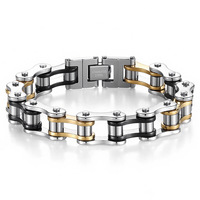 Bracelet chaîne motard punk fait main en acier inoxydable avec placage or véritable pour accessoires unisexes d'anniversaire