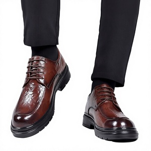 รองเท้าหนังผู้ชายทรงเหลี่ยม ดีไซน์หรูหรา ตกแต่งด้วยผ้าแบบแพทช์เวิร์ค เชือกผูก สไตล์ลำลองทางธุรกิจ กันลื่น ระบายอากาศได้ดี น้ำหนักเบา คุณภาพสูง - Product Image 1