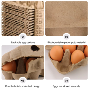 Cartons à œufs à 6 alvéoles en pulpe recyclée biodégradable, écologiques, personnalisés en usine, avec couvercle rabattable, pour œufs de poule, supermarchés et fermes - Product Image 3