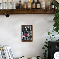 Letrero Metálico Decorativo de Pared con Diseño de Botella de Vino y Copa, para Ahorrar Agua y Beber Vino, Ideal para el Hogar, Bar, Cocina, Cafetería