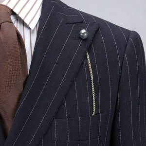Costumes et Blazers sur Mesure pour Hommes, Rayures Bleues Marine, Vêtements Formels d'Affaires, Fournisseur Direct d'Usine, Service OEM - Product Image 2