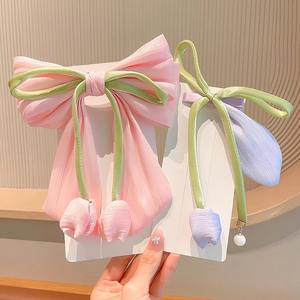 Conception douce grand nœud épingle à <span class=keywords><strong>cheveux</strong></span> tulipe fleur printemps pinces à <span class=keywords><strong>cheveux</strong></span> mode filles queue de cheval demi-cravate <span class=keywords><strong>barrette</strong></span> à <span class=keywords><strong>cheveux</strong></span> - Product Image 2