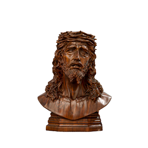Busto de Jesús en Madera Maciza con Corona de Espinas, Escultura Religiosa Católica Cristiana, Decoración para el Hogar, Capilla o Altar, BGRS0045 - Product Image 1