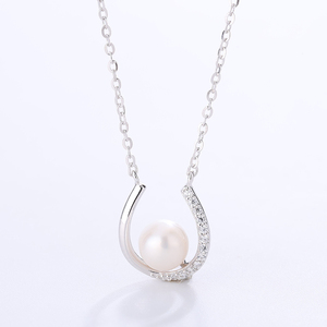 S925 Silver 18K Gold Plated Freshwater Pearl Necklace <b>U</b>-Shape Horseshoe Pendant Jewelry Gift for Women - Product Image 3