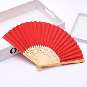 Wholesale STOCK DIY Wedding Child Festival <b>Folding</b> Bamboo Handfan Wooden Hand Held White Paper Fans - Product Image 5