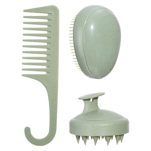 Eco-friendly Wheat Straw Comb & Detangler Hair <b>Brush</b> Set of 3 <b>Scalp</b> Massager Portable Wheat Straw Wood Handle Home/Salon Use - Product Image 1