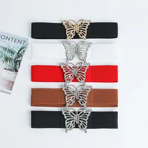 Women Elastic Waist Belts Vintage Metal Butterfly Retro Clasp Cinch Buckle Dress Belt Stretch Waistband