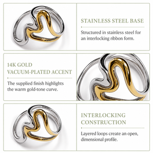 Anillo de Acero Inoxidable de Dos Tonos con Cinta Entrelazada, Chapado al Vacío en Oro de 14K, Joyería Escultural de Diseño - Product Image 3