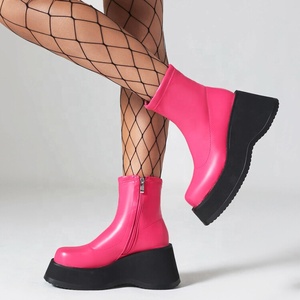 Candy Colors Women High Wedge Heels Ankle Boots Thick Sole Platform Short <b>Booties</b> Comfortable Side Zipper Shoes - Product Image 5