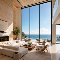 Mur vitré panoramique ALUFRONT avec larges ouvertures en verre et profils d'aluminium minimisés, mur-rideau pour designs de maisons de luxe