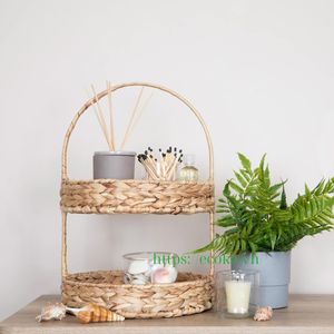 Juego de Bandejas Plegables de Dos Niveles Ecológicas Ecoka Vietnam, Gran Venta, Asa Marrón Desgastada, Forma Ovalada Moderna, Color Natural, Almacenamiento - Product Image 1
