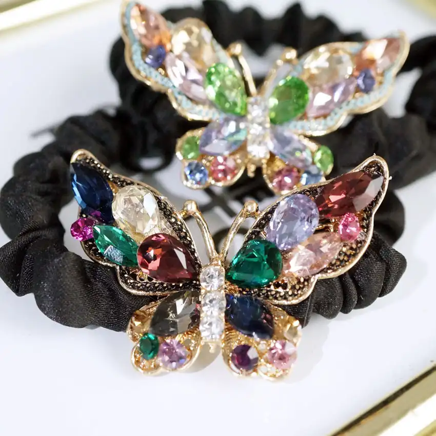 Autumn and winter vintage baroque handmade color retention electroplating color butterfly oden rhinestone crystal hair ring