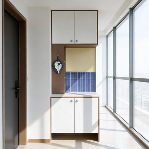 Mobile scarpiera moderno bianco con ripiano e mensole aperte, scarpiera nordica da ingresso - Product Image 1