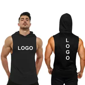 Hot Selling 95% Katoen 5% Spandex Spier Gym Workout Mouwloze Hoodie Running Vest Fitness Mannen Tank Top