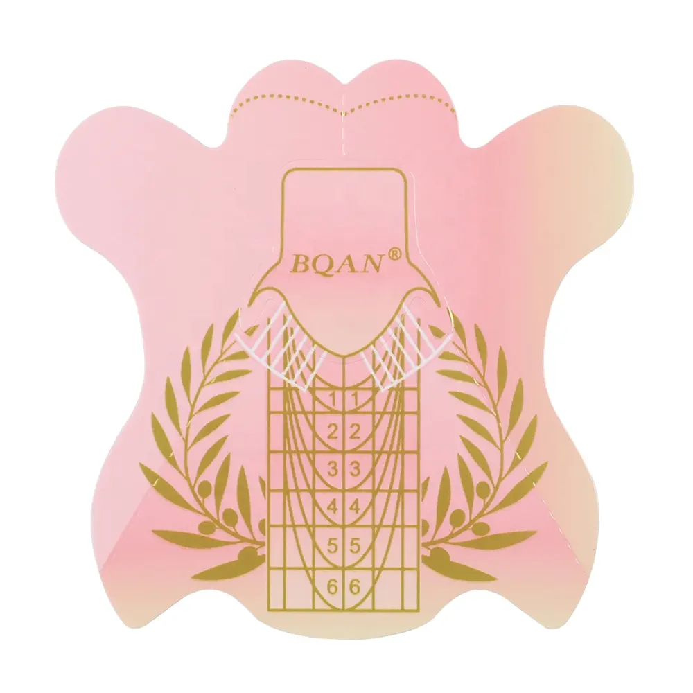 BQAN Customized Logo Strong Glue High Quality Pink Paper Nail Form Private Label Package Nail Extension Form