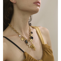 Kalung Liontin Gajah Berlapis Emas Stainless Steel dengan Mutiara Resin Bunga Fashion JINYOU 5362 dan Kalung Salib Logam Akrilik