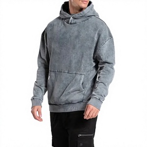 Sudadera con Capucha Extra Grande para Hombre, Color Gris Sólido, Felpa Francesa Lavada, con Bolsillo Delantero, Estilo Casual Urbano - Product Image 1