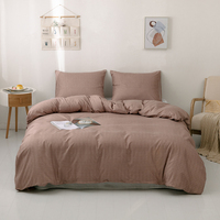 Parure de lit 3 pièces brossée à carreaux taupe rose, en polyester confortable, avec draps et taies d'oreiller, pour la vente en gros