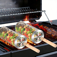 Panier de cuisson roulant en acier inoxydable 304, 2 pièces, paniers grillades antiadhésifs emboîtables pour barbecue au charbon de bois, cuisson extérieure
