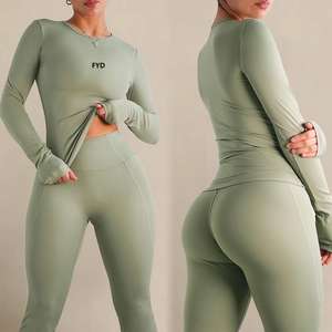 長袖ヨガトップアクティブウェアジム用ヨガウェアランニングフィットネス高弾性ソリッドカラースポーツTシャツ女性用 - Product Image 1